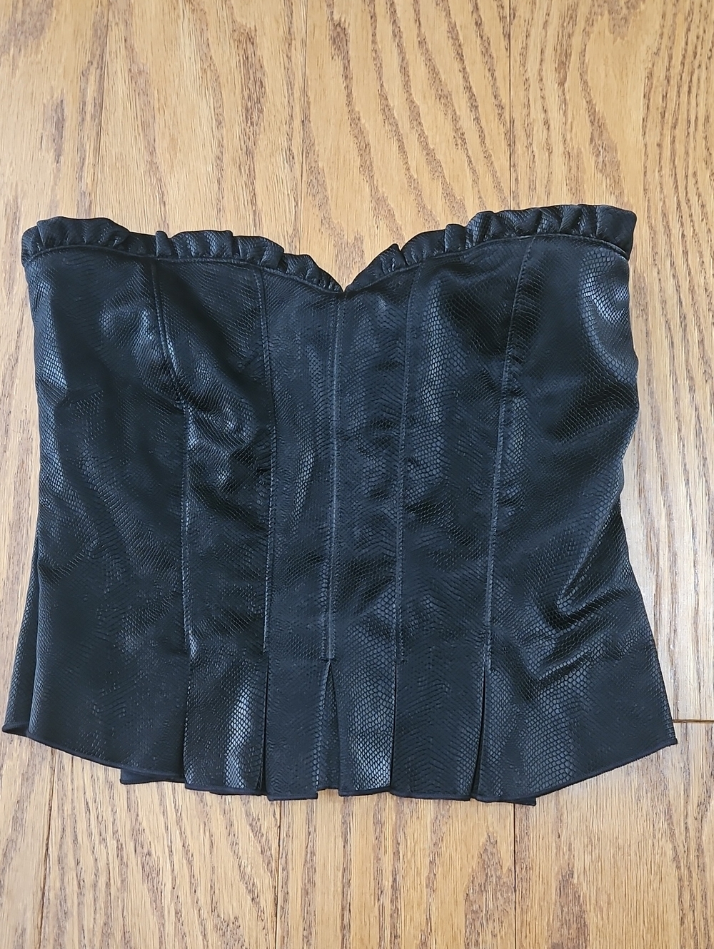 Kirious Strapless Corset Like Bustier Strapless Black Faux Leather Snakeskin S